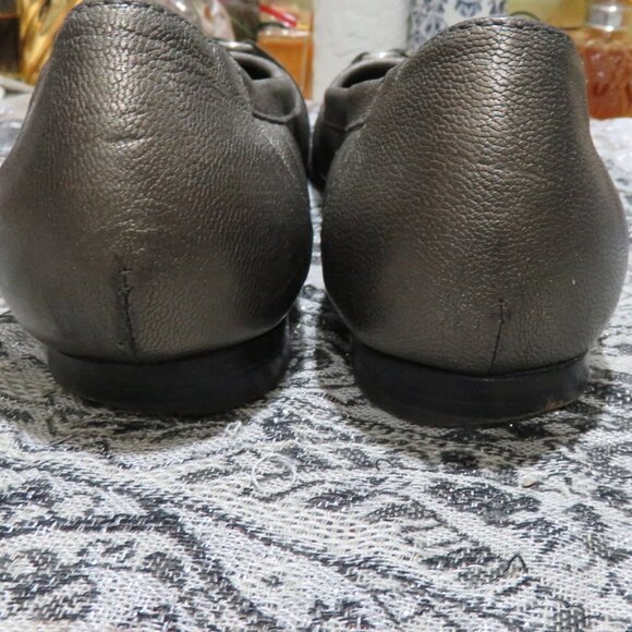 BOGO AGL Black Silverish Leather Cap Toe Ballet Flat Size 8 scrunched slip on 8 - Picture 6 of 13